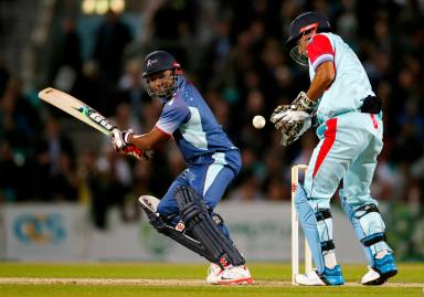 Rest of the World XI's Brian Lara in action during a game against Help for Heroes XI in the Cricket for Heroes T20 Charity Match at The Kia Oval on Sept. 2015.