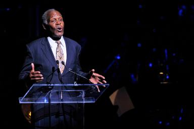 Actor Glover speaks at the Apollo Theater in New York