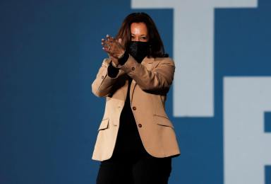 U.S. Vice President-elect Kamala Harris speaks as she campaigns with Democratic U.S. Senate candidates Jon Ossoff and Raphael Warnock ahead of runoff elections in Savanah