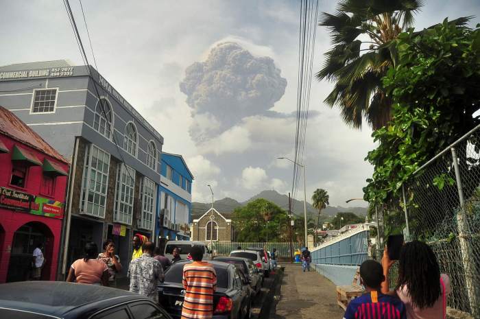 Ash and smoke billow as the La Soufriere volcano erupts in Kingstown on the eastern Caribbean island of St. Vincent April 9, 2021