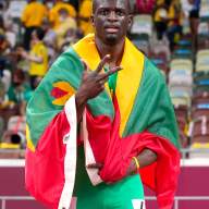 Kirani James of Grenada celebrates after winning bronze in the Men's 400m Final at the Olympic Stadium, Tokyo, Japan on Aug. 5, 2021.