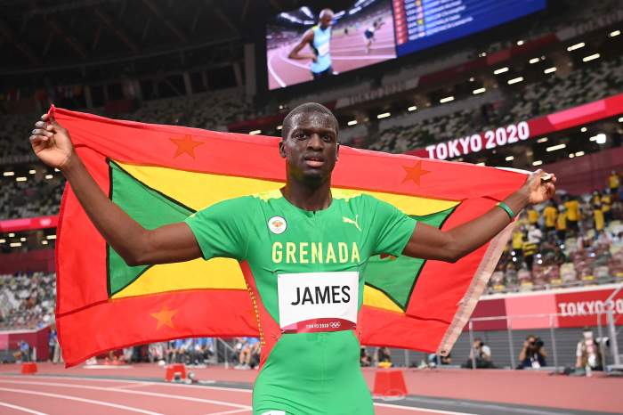 Kirani James of Grenada reacts after winning the bronze medal in the men's 400-meter final at the 2020 Summer Olympics, Thursday, Aug. 5, 2021, in Tokyo. 