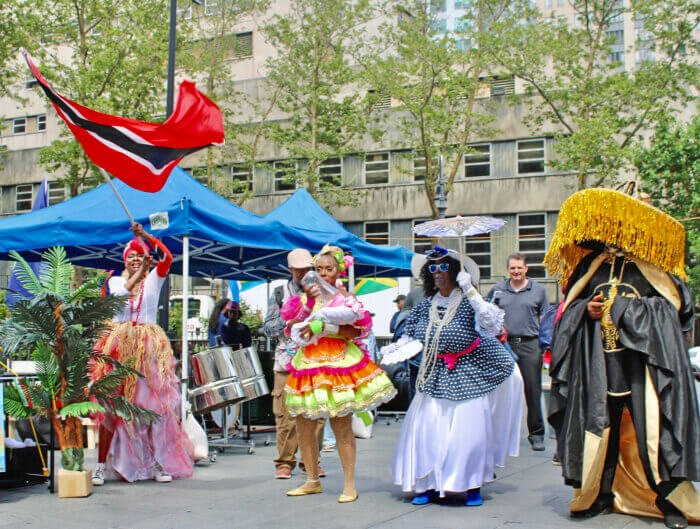 Ole Mas Character Parade with WIADCA at the Caribbean Heritage celebration on Brooklyn Borough Hall Plaza.