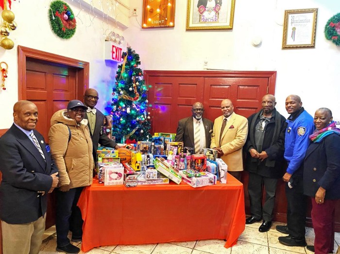 From left: Rt. Hon. Errol G. Collins, Most Worshipful Grand Master, Sis. Jerrel Radix, Hon. Herald Saunders, District Grand Master – Ad Interim, Composite District Grand Lodge #2, Rt. Hon. Francisco Bethune, Sr., Executive Grand Tyler, Rt. Hon. Leighton Dingwall, Executive Grand Secretary, Rt. Hon. Neville S. Reid, Executive Grand Trustee, Det. Christopher Kenny, Sis. Hyacinth Robinson-Goldson, Community Liaison.