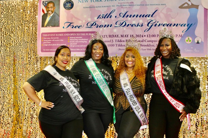 Miss Full-figured queens donated an assortment of gifts and treats, during Sen. Kevin Parker's 15th Annual Prom Dress giveaway, at Samuel J. Tilden Educational Campus, Tilden Avenue on May 18.