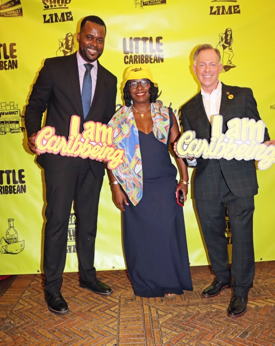 Shelley Worrell with St. Lucia Consul General Jeremiah Hyacinth, left, and Brooklyn Chamber of Commerce President Randy Peers.