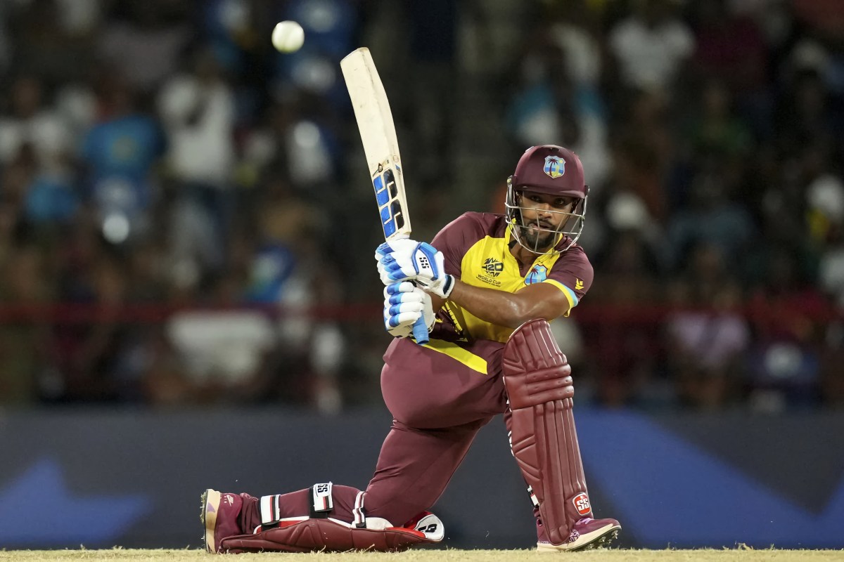 West Indies’ Nicholas Pooran bats against Afghanistan during an ICC Men’s T20 World Cup cricket match at the Darren Sammy National Cricket Stadium in Gros Islet, St. Lucia, Monday, June 17, 2024.