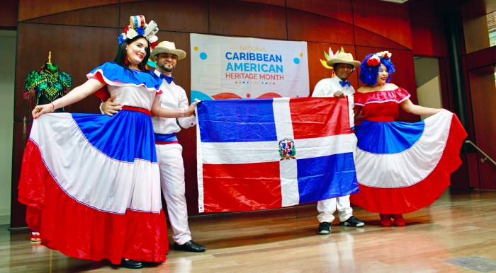 The Dominican Dance Group Inc. performing at the first Caribbean American Heritage celebration hosted by the Queens County Supreme Court, Criminal Term's Equal Justice Committee, in partnership with Borough President Donavan Richards.