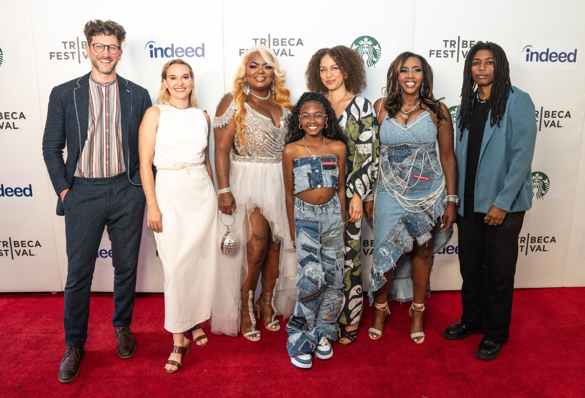 Cast and creatives of The Solace of Sisterhood at its world premiere at the Tribeca Film Festival Sunday. Featured (l-r) are producer Jeremy Blum, director Anna Andersen, Caramel Curves co-founder Nakosha “Coco” Curry, Skye Beatty, director Geneva Peschka, Caramel Curves co-founder Shanika “Tru” Beatty and director of photography Safiyah Chiniere.