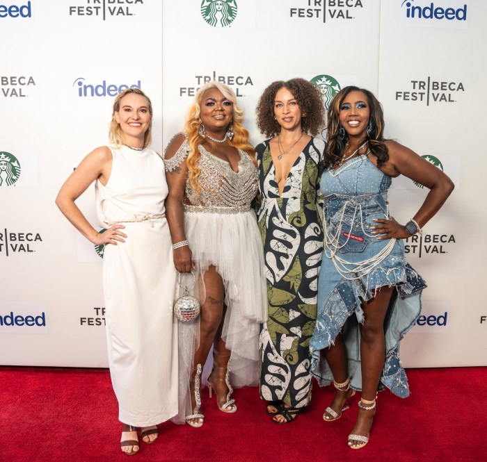 The Solace of Sisterhood director Anna Andersen, Caramel Curve co-founder Nakosha “Coco” Curry, director Geneva Peschka, Caramel Curves co-founder Shanika “Tru” Beatty at the film’s world premiere at the Tribeca Film Festival Sunday.