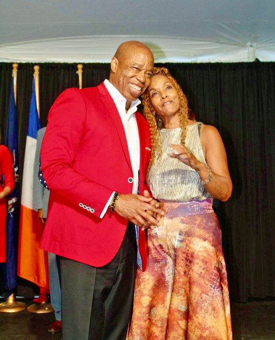 Mayor Eric L. Adams with the first black Miss Universe (1977) Trinidad-born Janelle Penny Commissiong during a Caribbean American Heritage Month reception at Gracie Mansion on June 27, 2024.
