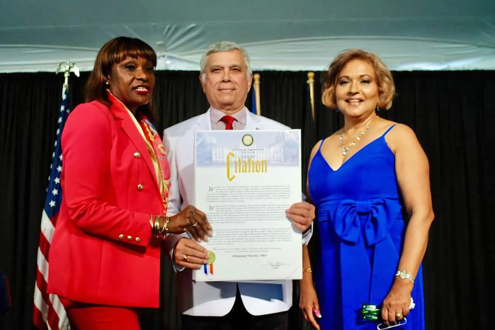 Ingrid Lewis-Martin, Guyanese-born Dr. Dhanpaul Narine, and Hazra Ali during the June 27, Caribbean Heritage Month reception at Gracie Mansion.