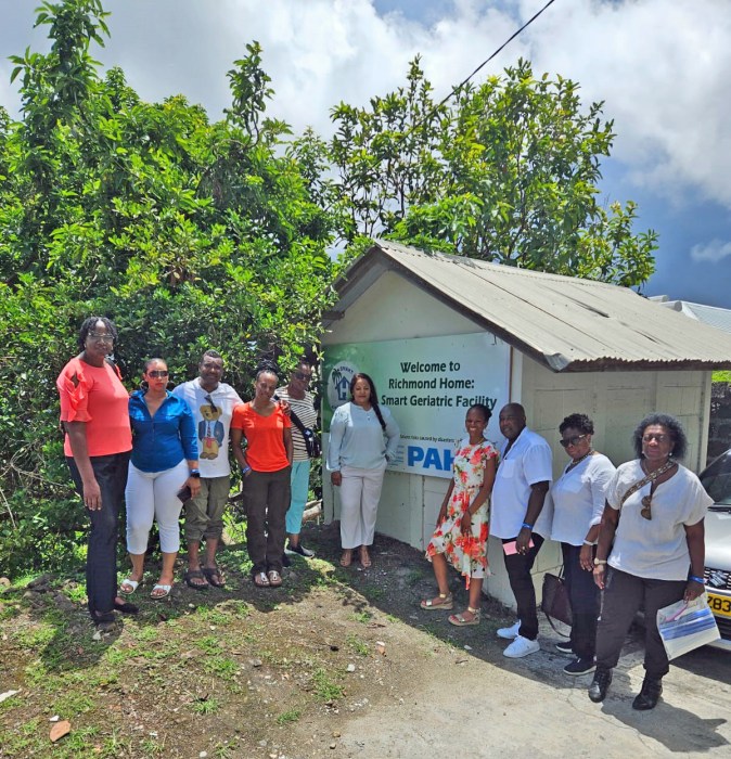 Contingent visits the Richmond Home Geriatric where residents of Carricaou were placed after Hurricane Beryl.