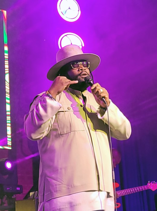 Gramps Morgan performing the hit single 'Down By The River' which brought a Morgan Heritage type of a vibe and energy to the stage at Crown Hill Theatre in Brooklyn.