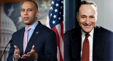 Hakeem Jeffries (l) and Chuck Schumer (r)