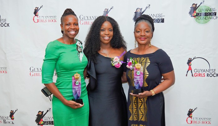 From left, Honoree Aliann Pompey, GGRF Founder Cloyette Harris-Stoute and Honoree Dr. Rosalind October.