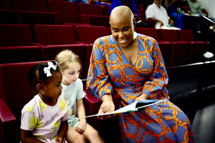 Author of Peach the Duck, Kamla Millsood reads to children during her first July 28 book tour launch at the Brooklyn Children's Museum in Crown Heights.