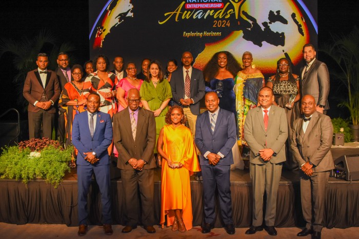 The National Entrepreneurship Development Company Limited (NEDCO) bestowed upon recipients in eight categories, including Innovative Entrepreneur, Female Entrepreneur Of The Year, and Arts & Culture Entrepreneur. Award recipients NEDCO board members and leaders from the Ministry of Youth Development and National Service celebrate their achievements alongside Hollywood Actress Dominique.