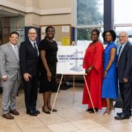 Brooklyn Democratic Party Chair Assemblywoman Rodneyse Bichotte Hermelyn, left, with Judicial nominees: Hon. Keisha Alleyne, Hon. Inga O’Neale, Hon. Christopher Robles, Hon. Adam D. Perlmutter, Hon. Lisa Lewis, Hon. Jeffrey Sunshine, and Hon. Sharen Hudson.