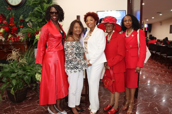 L-R: Hon. Sylvia G. Ash; Joyce Perry, wife of US Amb. to Jamaica Nick Perry; Council Member Mercedes Narcisse; former Council Member Una S.T. Clarke; and Clarke's daughter, Congresswoman Yvette D. Clarke