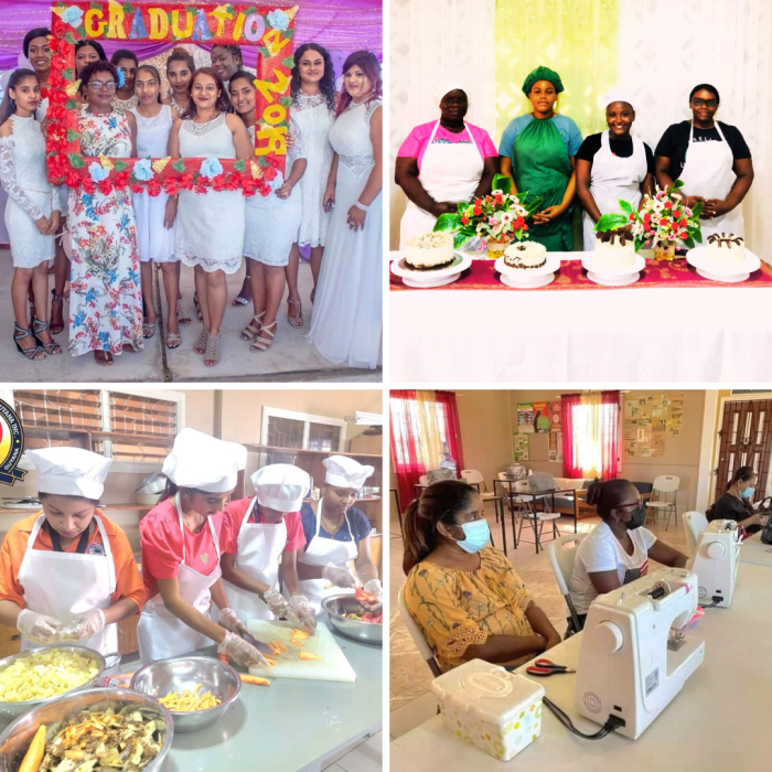 Graduates of the Humanitarian Mission's cooking, cake decoration, and sewing programs.