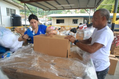 Volunteers prepare relief supplies destined for Grenada after Hurricane Beryl struck the island, in Carenage, Trinidad and Tobago July 3, 2024.