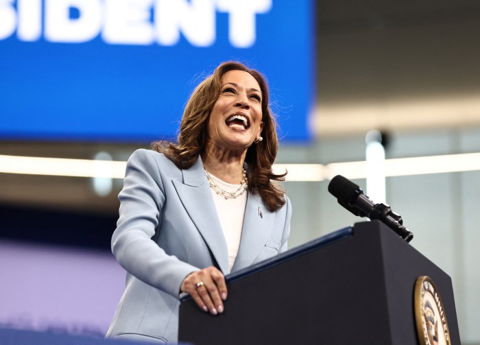 Democratic presidential candidate and U.S. Vice President Kamala Harris speaks at a presidential election campaign event in Atlanta, Georgia, U.S. July 30, 2024.