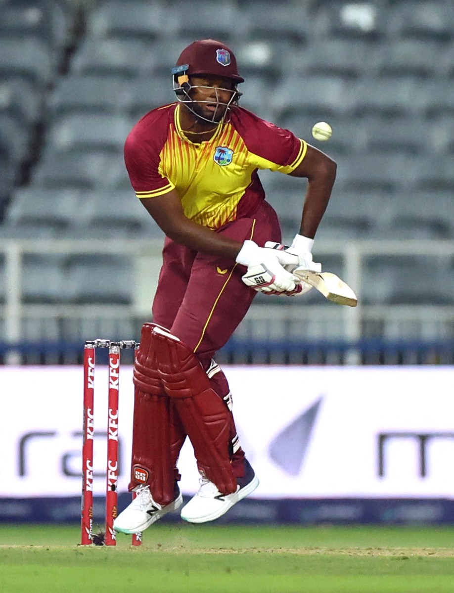 West Indies' Romario Shepherd in action against South Africa at the Wanderers Stadium, Sandton, South Africa - March 28, 2023.