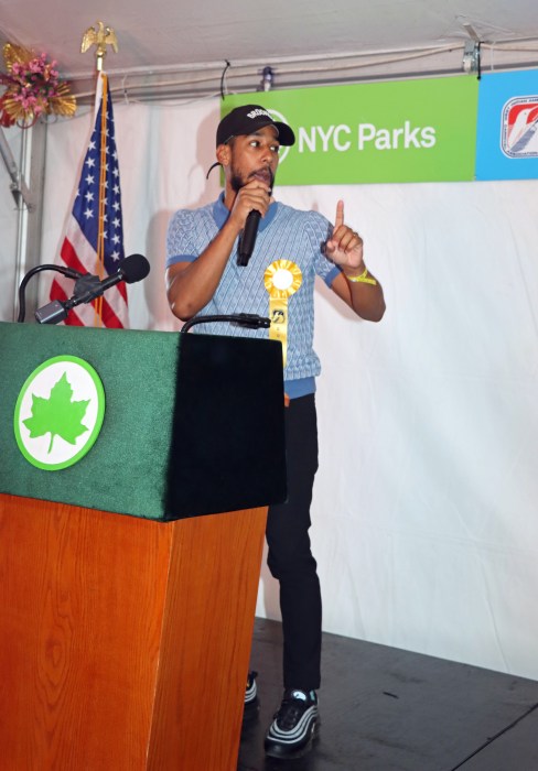 Brooklyn Borough President Antonio Reynoso addresses Pre-Labor Day Breakfast ceremony.