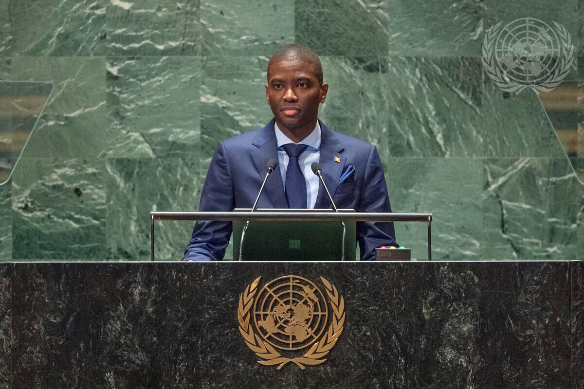 Dickon Mitchell, Prime Minister and Minister for Infrastructure and Physical Development, Public Utilities, Civil Aviation and Transportation and Minister for National Security, Home Affairs, Public Administration, Information and Disaster Management of Grenada, addresses the general debate of the General Assembly's 78th session.