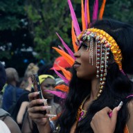 A masquerader on Eastern Parkway during the 2024 West Indian American Day Carnival.