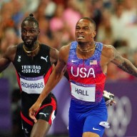 Quincy Hall of United States wins gold ahead of Jereem Richards of Trinidad & Tobago.