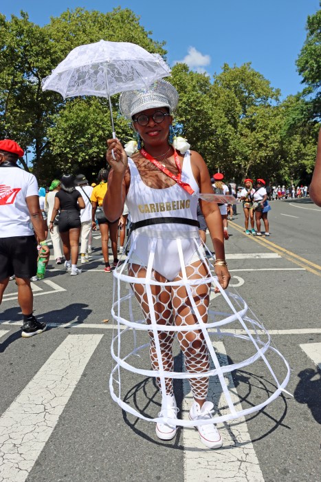 Shelley V. Worrell, the Trinidadian-American founder, chief vibes officer and band leader of I AM CARIBBEING and Little Caribbean in East Flatbush and Flatbush in Brooklyn, portrays “Sailing Di Parkway.”