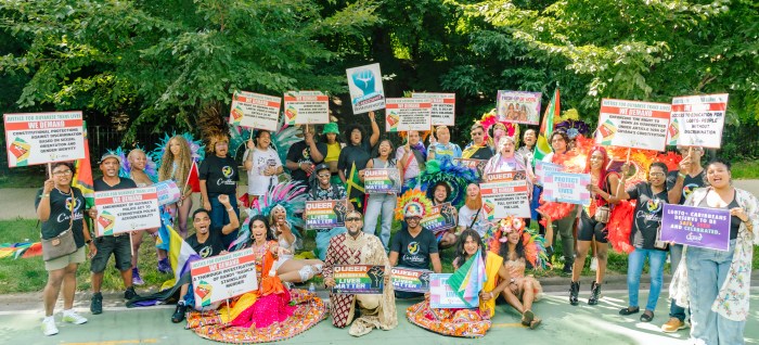 Revelers representing the Queer Caribbean Liberation Collective at the 2024 West Indian American Carnival on Eastern Parkway, Sept. 2.