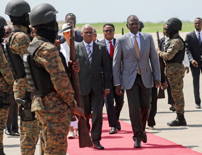 Kenyan President William Ruto visits Haiti to review security assistance at the Toussaint Louverture International Airport, in Port-au-Prince, Haiti, Sept. 21, 2024.