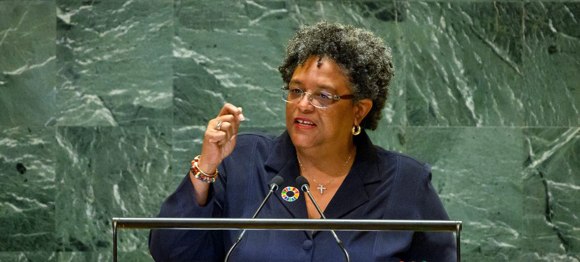 Mia Amor Mottley, Prime Minister, Minister for National Security and the Public Service, and Minister for Finance, Economic Affairs and Investment of Barbados, addresses the general debate of the General Assembly's seventy-ninth session.