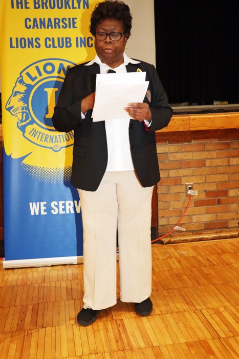 Brooklyn Canarsie Lions President Jean Joseph addresses 67th Annual Breakfast Fundraiser in April 2024.