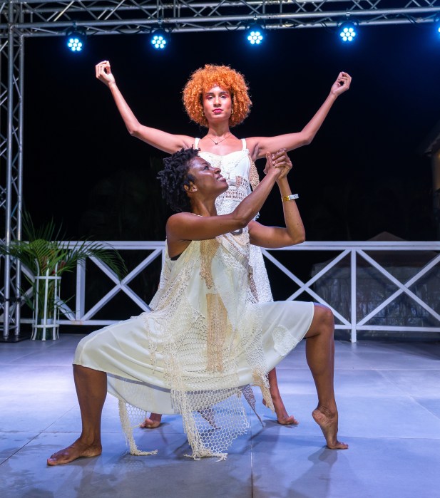 Trinidadian dancer, choreographer, Assistant Professor of Dance La Shaun Prescott, and Conception Dance Theatre member Rose Bhagwan performed a beautiful duet during the inaugural Dance Grenada concert at Bay House Grenada on Oct. 18.