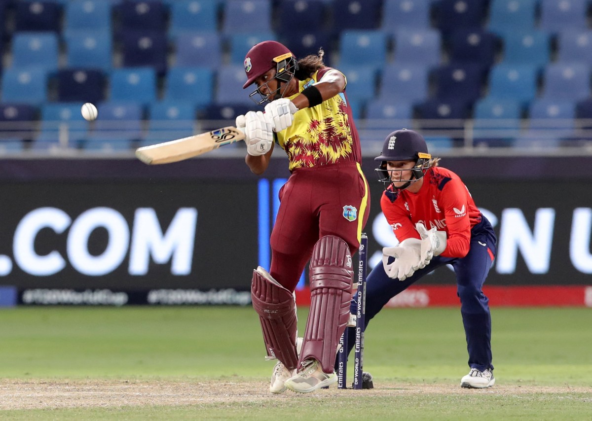 West Indies' Hayley Matthews in action during the Women's Cricket T20 World Cup match against England at the Dubai International Cricket Stadium, Dubai, United Arab Emirates on Oct. 15, 2024.