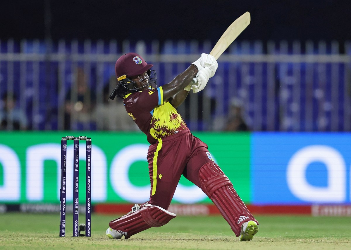 Deandra Dottin of West Indies hits a six during the ICC Women's T20 World Cup Semi-Final 2024 match between West Indies and New Zealand at Sharjah Cricket Stadium on October 18, 2024 in Sharjah, United Arab Emirates.