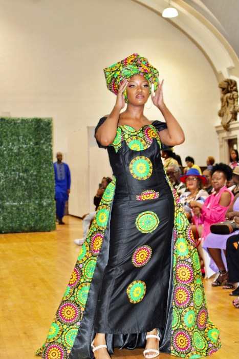 A beautiful creation by Noni Styles, stamped with African print.