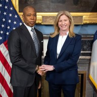 Mayor Eric Adams with NYPD Commissioner Jessica Tisch.