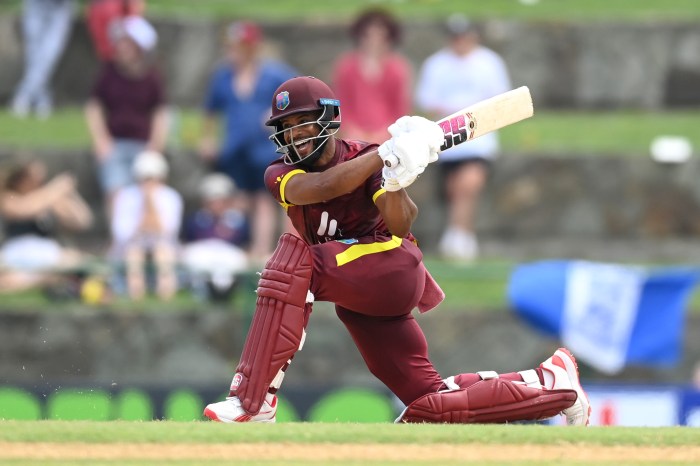 Shai Hope of the West Indies bats during the Second One Day International between the West Indies and England at Sir Vivian Richards Stadium on Nov. 02, 2024 in Antigua, Antigua and Barbuda. 