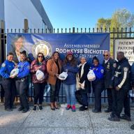 Volunteers, NYPD Officers from(70th Precinct, with, pictured center, Council Member Farah N. Louis, Assemblymember Rodneyse Bichotte Hermelyn, and her Chief of Staff Tyesha Allen.