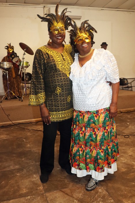 Hyacinth Meade, left, winner of the Masquerade Competition, with first runner-up Jean Joseph.