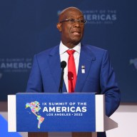 Keith Rowley, Trinidad and Tobago's Prime Minister, speaks during a plenary session of the 9th Summit of the Americas in Los Angeles, California, June 10, 2022.