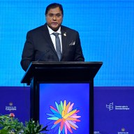 President Chan Santokhi of Suriname speaks during the high level sessions at day 9 as part of the 'COP16:Peace With Nature' at Valle Del Pacífico Event Center on Oct. 29, 2024 in Cali, Colombia.