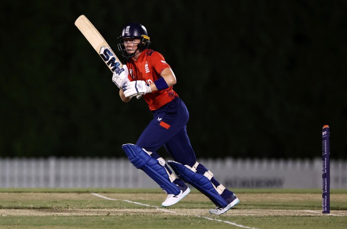 Heather Knight of England bats during the ICC Women's T20 World Cup 2024 warm-up match between Australia and England at ICC Academy on Sept. 29, 2024 in Dubai, United Arab Emirates.