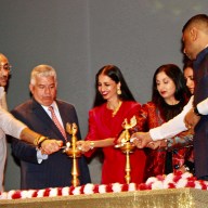 Brooklyn District Attorney, Eric Gonzalez, second from left, joins honorees Senior Priest - Spiritual Leader Bhuvaneshwar Mandir, Inc, Acharya Arun Gossai, Acting Justice, Supreme Court, Hon. Raja Rajeswari, Executive Director, Sakhi for South Asian Survivors, Kavita Mehra, and guests lighting the Diya to commemorate the Second Diwali event organized by the DA's office on Oct. 23, at NYC College of Technology, in Brooklyn.