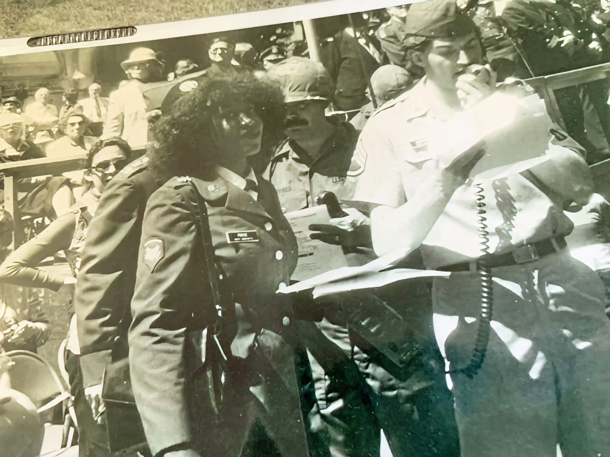 Veterans Day parade along Fifth Ave. Circa 1980. Deceased SSG. James Cantwell is at right.